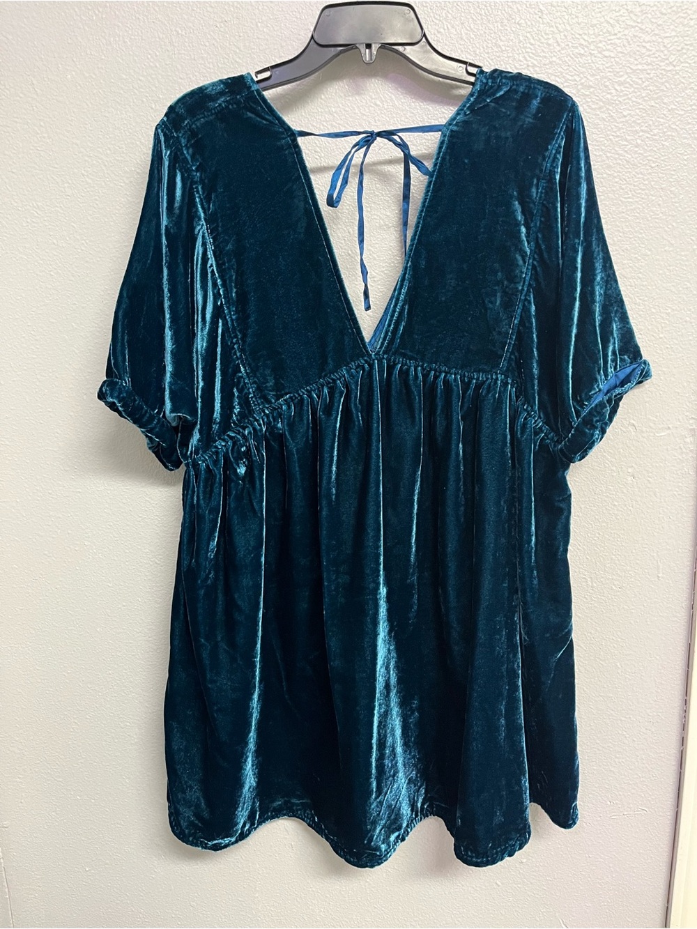 Free People Teal Velvet V-Neck Mini Dress - Picture 2 of 5